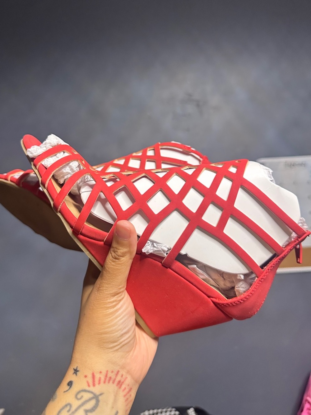 Red Strappy Cage Sandals for Women